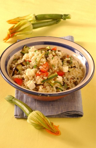 cucina, ricette, ricetta, riso, risotto, insalata di riso, feta, melanzane, zucchine,